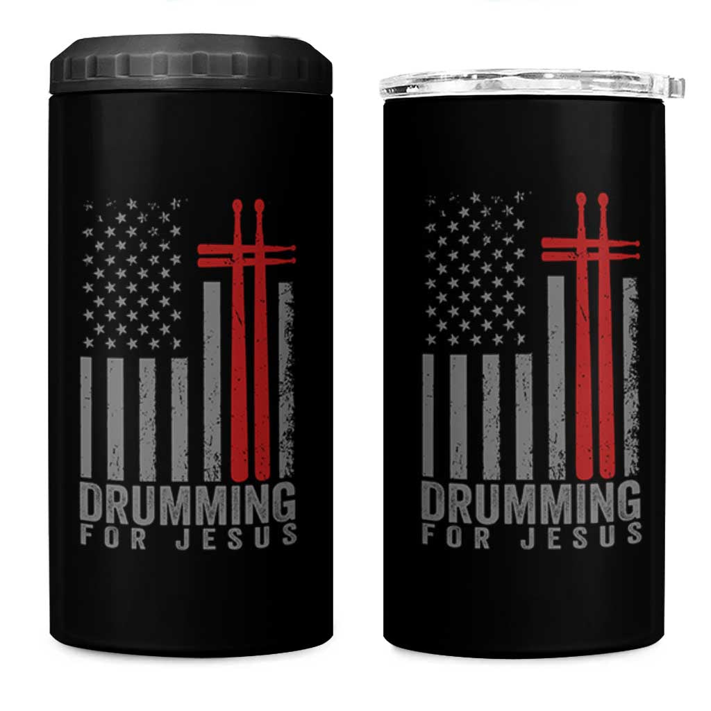 Christian Drummer 4 in 1 Can Cooler Tumbler Drumming For Jesus Cross USA Flag Percussionist