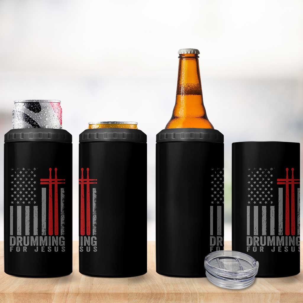 Christian Drummer 4 in 1 Can Cooler Tumbler Drumming For Jesus Cross USA Flag Percussionist