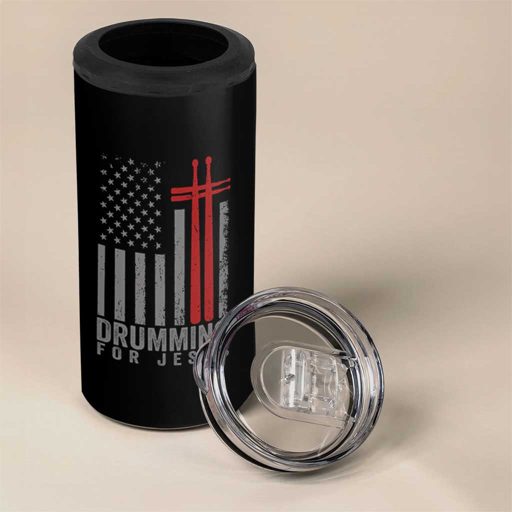 Christian Drummer 4 in 1 Can Cooler Tumbler Drumming For Jesus Cross USA Flag Percussionist