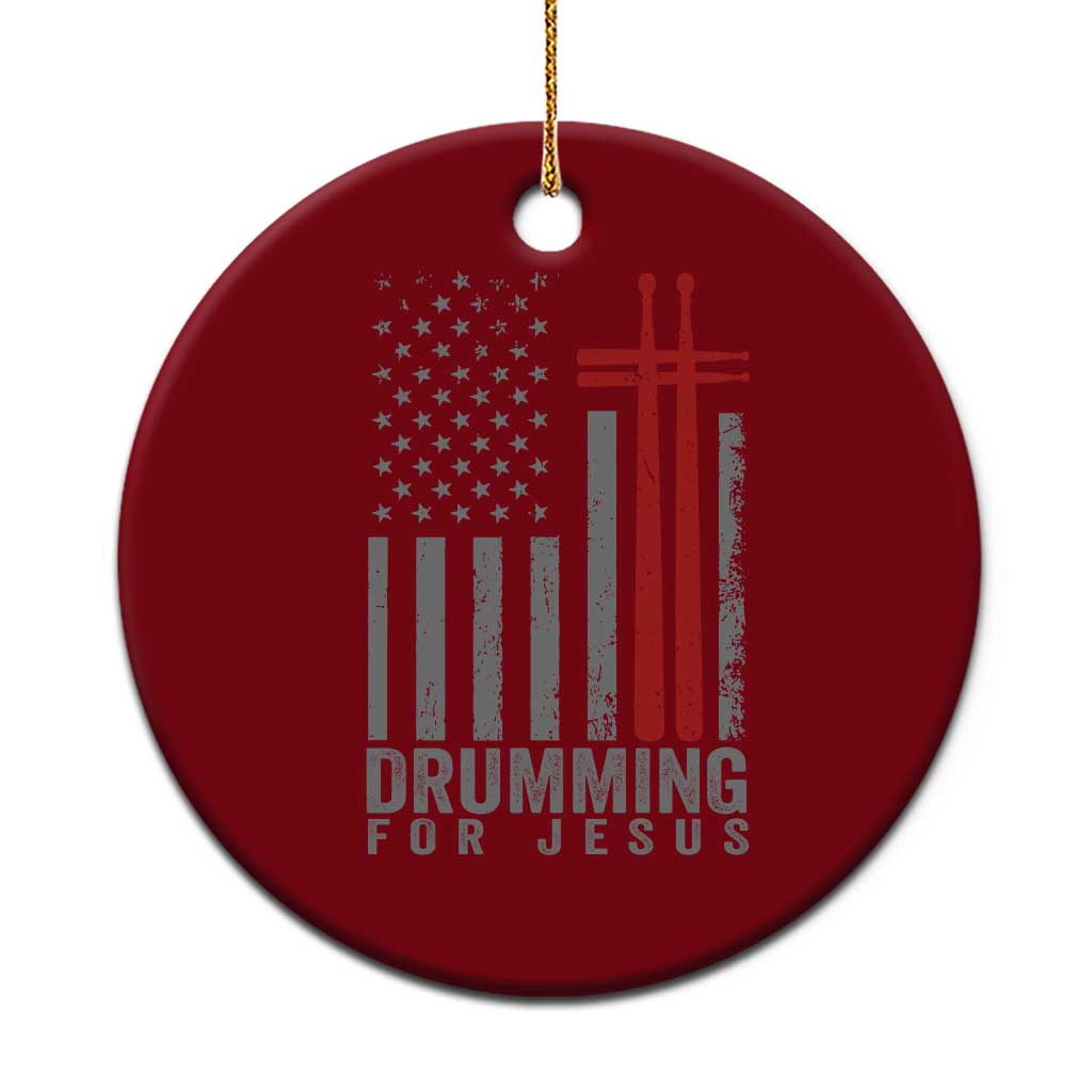 Christian Drummer Ceramic Ornament Drumming For Jesus Cross USA Flag Percussionist
