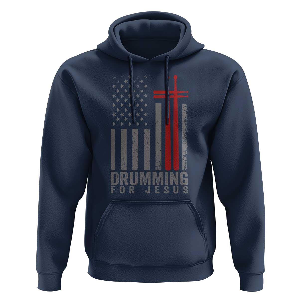 Christian Drummer Hoodie Drumming For Jesus Cross USA Flag Percussionist