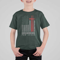 Christian Drummer T Shirt For Kid Drumming For Jesus Cross USA Flag Percussionist
