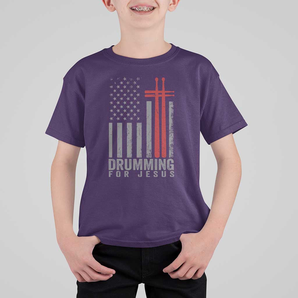 Christian Drummer T Shirt For Kid Drumming For Jesus Cross USA Flag Percussionist