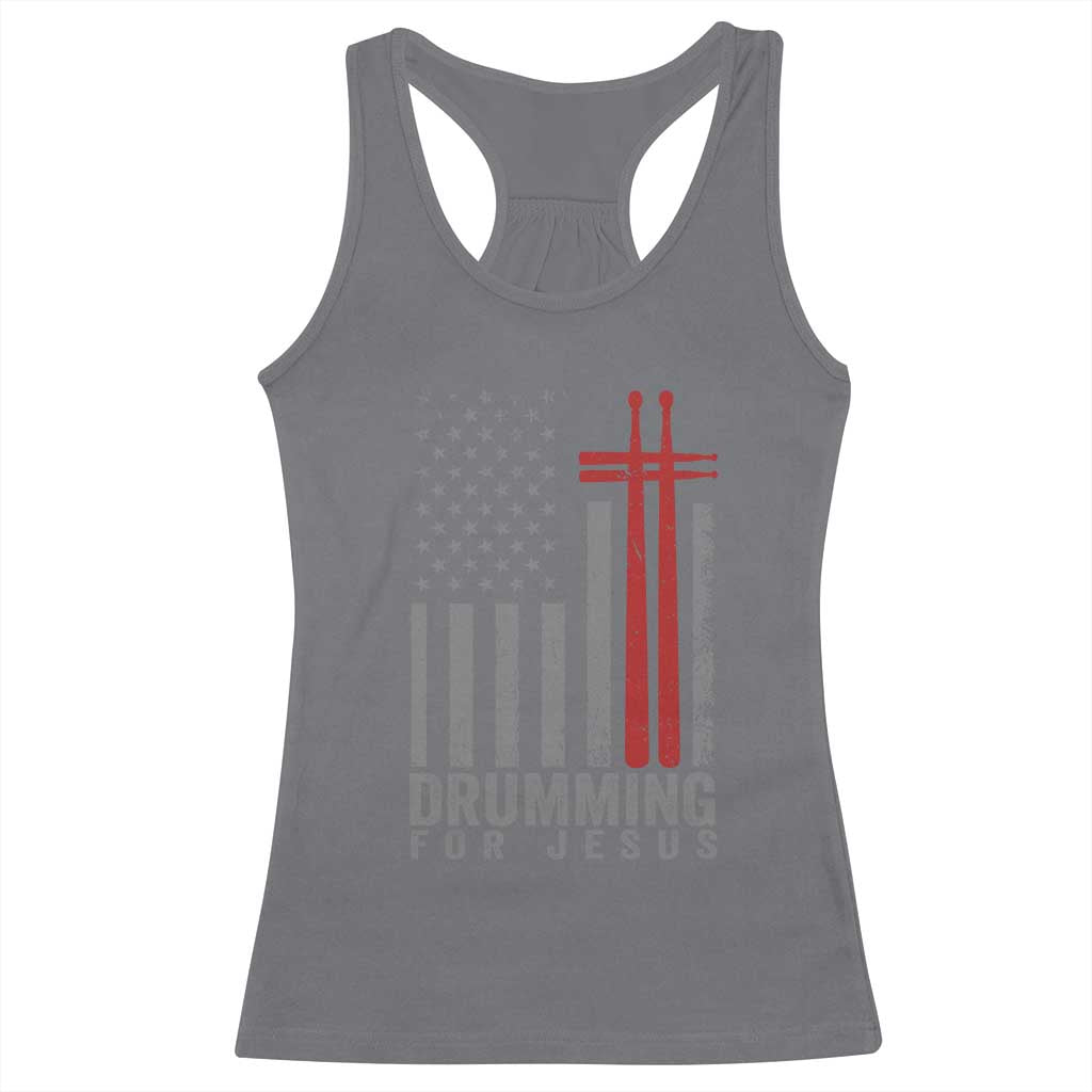 Christian Drummer Racerback Tank Top Drumming For Jesus Cross USA Flag Percussionist
