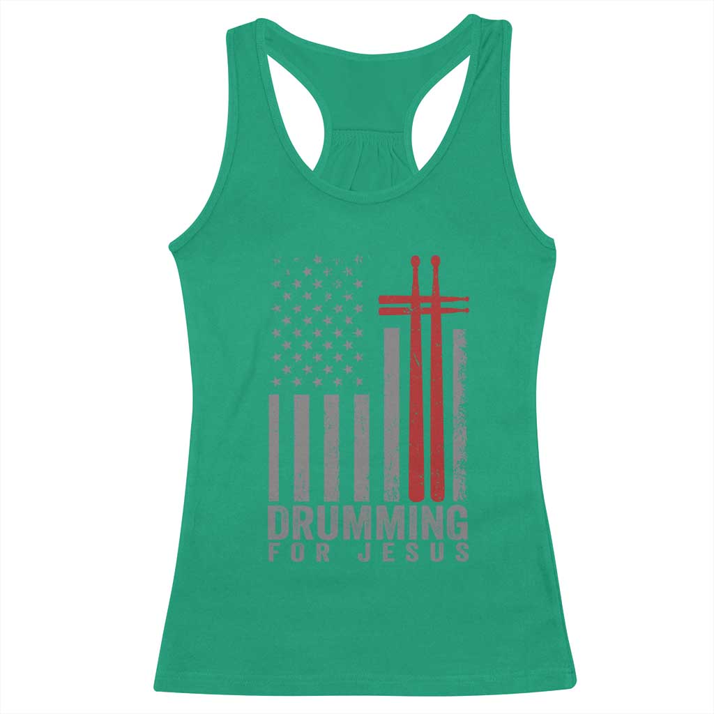 Christian Drummer Racerback Tank Top Drumming For Jesus Cross USA Flag Percussionist
