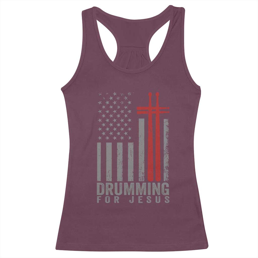 Christian Drummer Racerback Tank Top Drumming For Jesus Cross USA Flag Percussionist