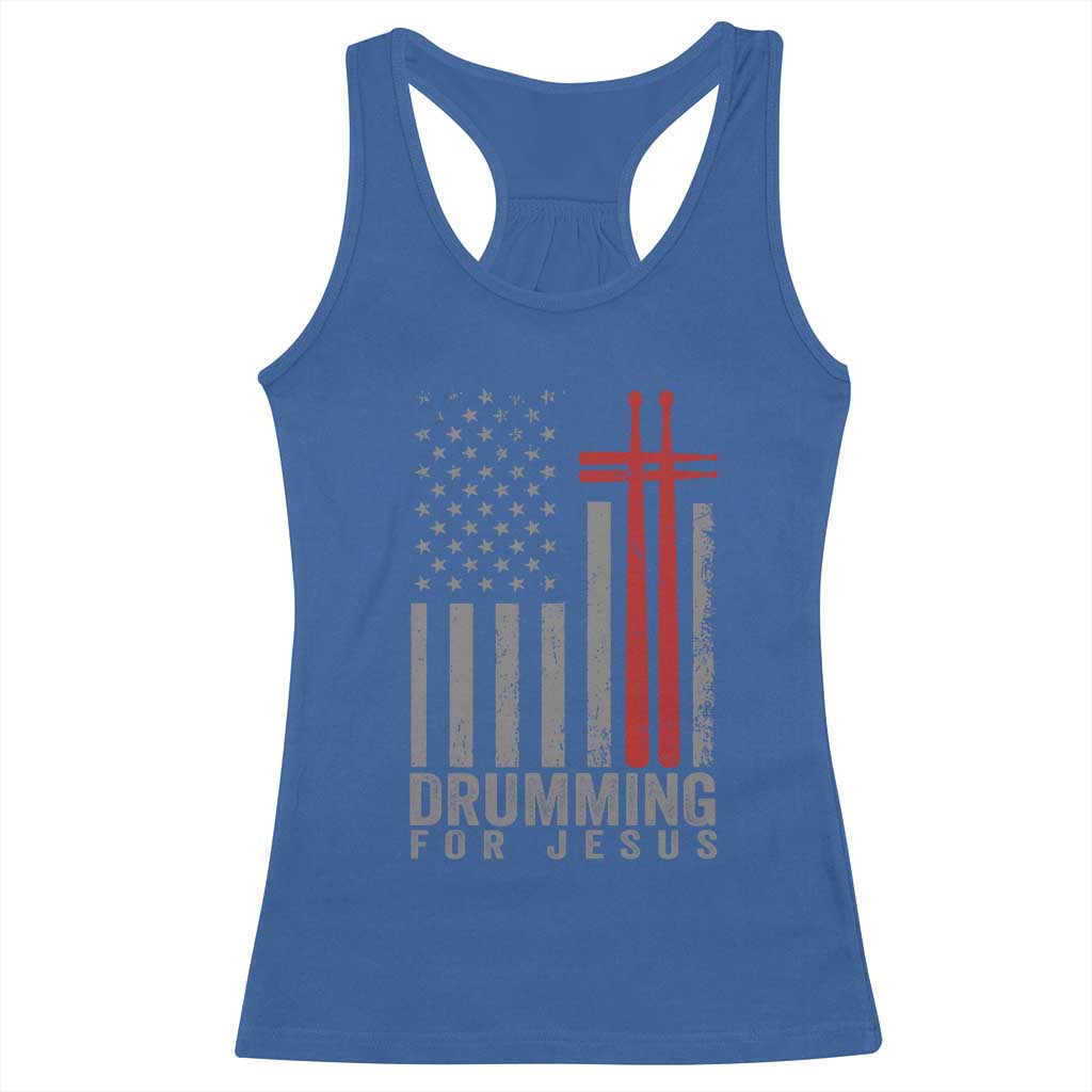 Christian Drummer Racerback Tank Top Drumming For Jesus Cross USA Flag Percussionist