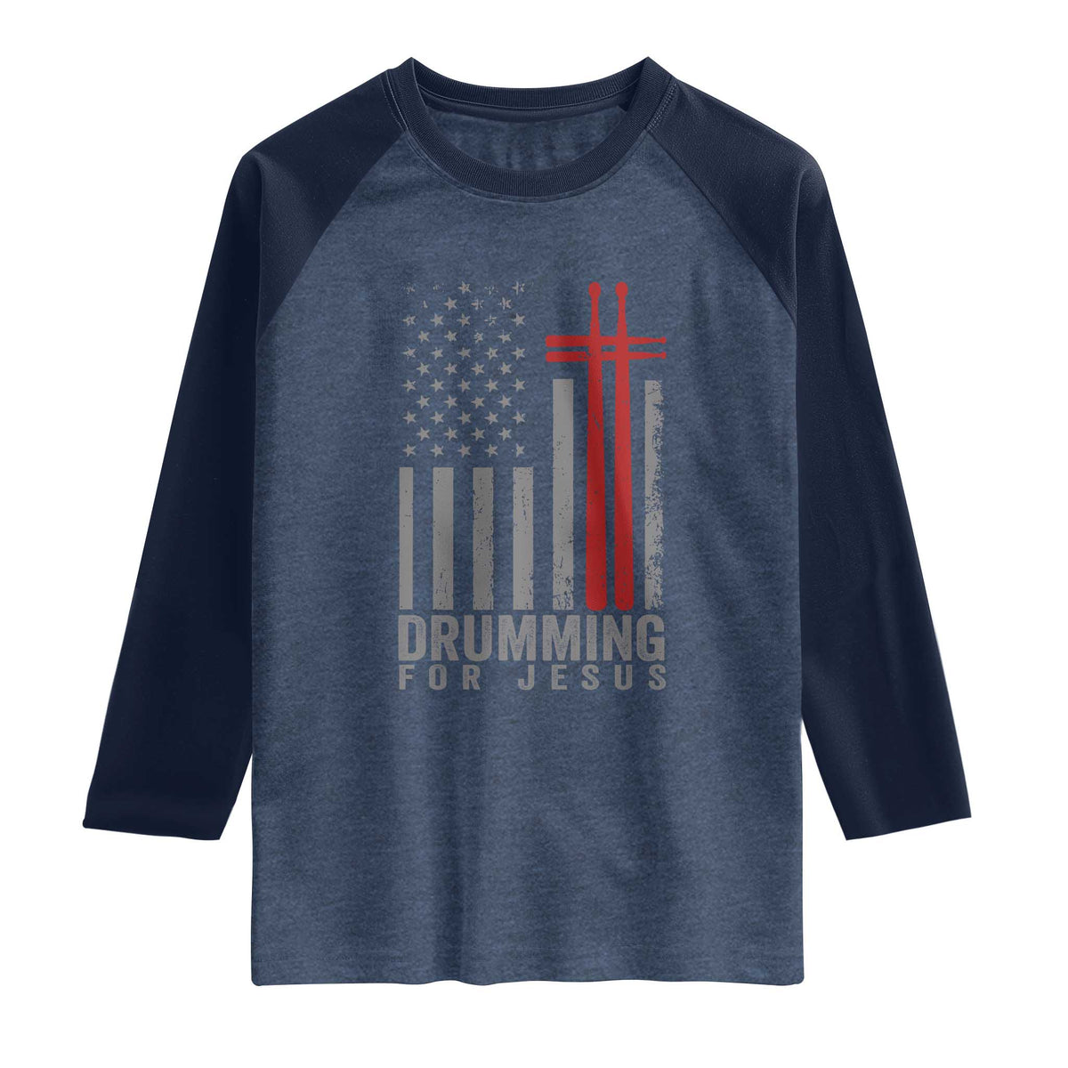 Christian Drummer Raglan Shirt Drumming For Jesus Cross USA Flag Percussionist