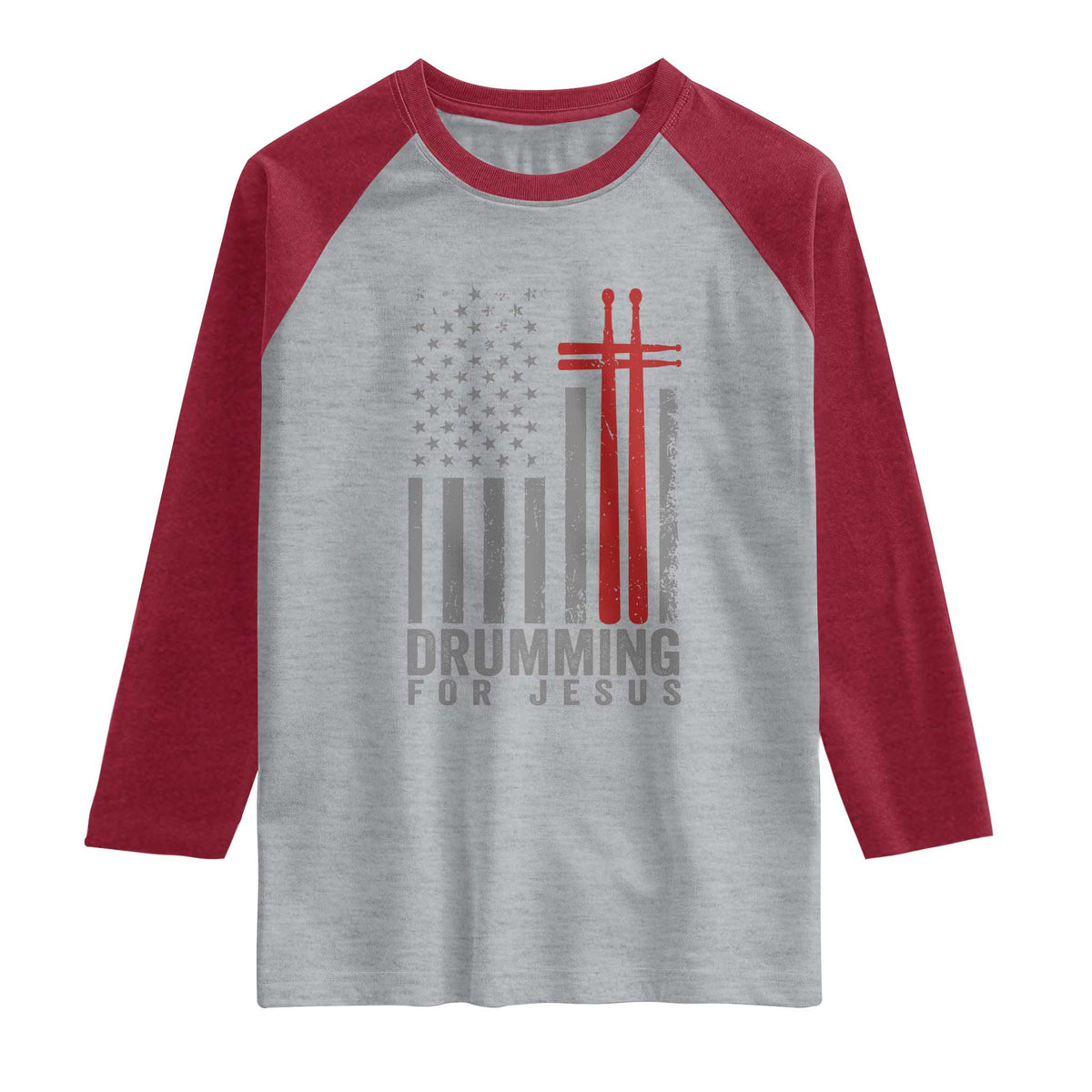 Christian Drummer Raglan Shirt Drumming For Jesus Cross USA Flag Percussionist