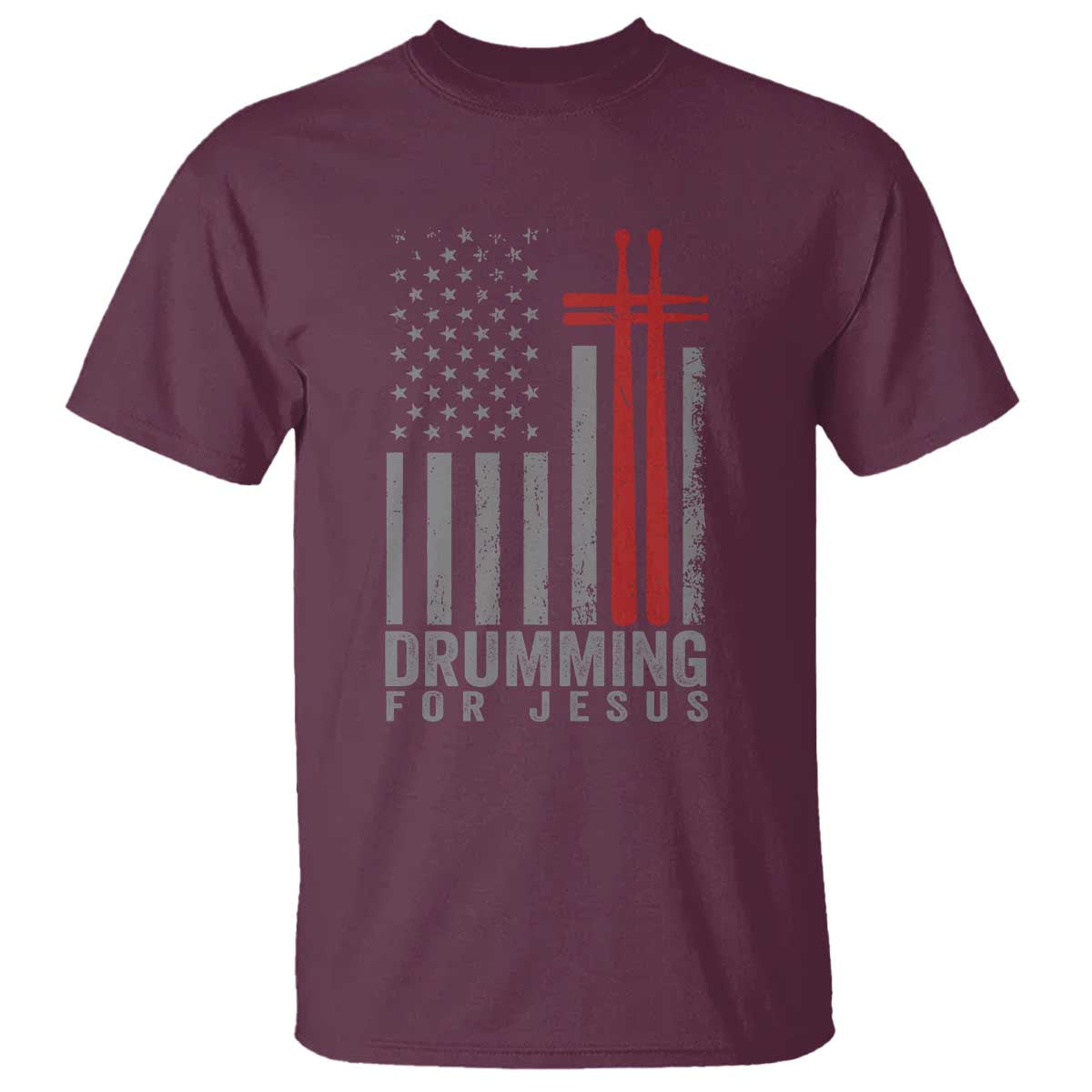 Christian Drummer T Shirt Drumming For Jesus Cross USA Flag Percussionist