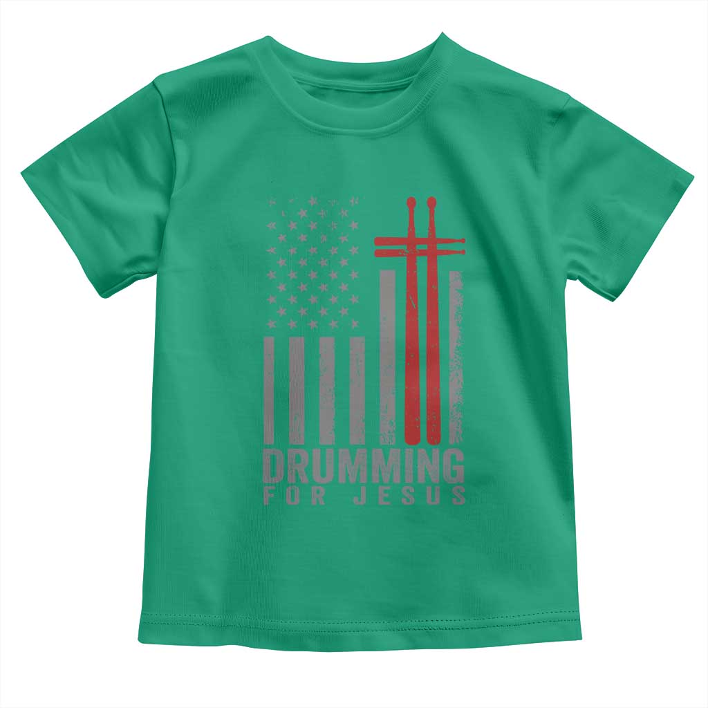 Christian Drummer Toddler T Shirt Drumming For Jesus Cross USA Flag Percussionist