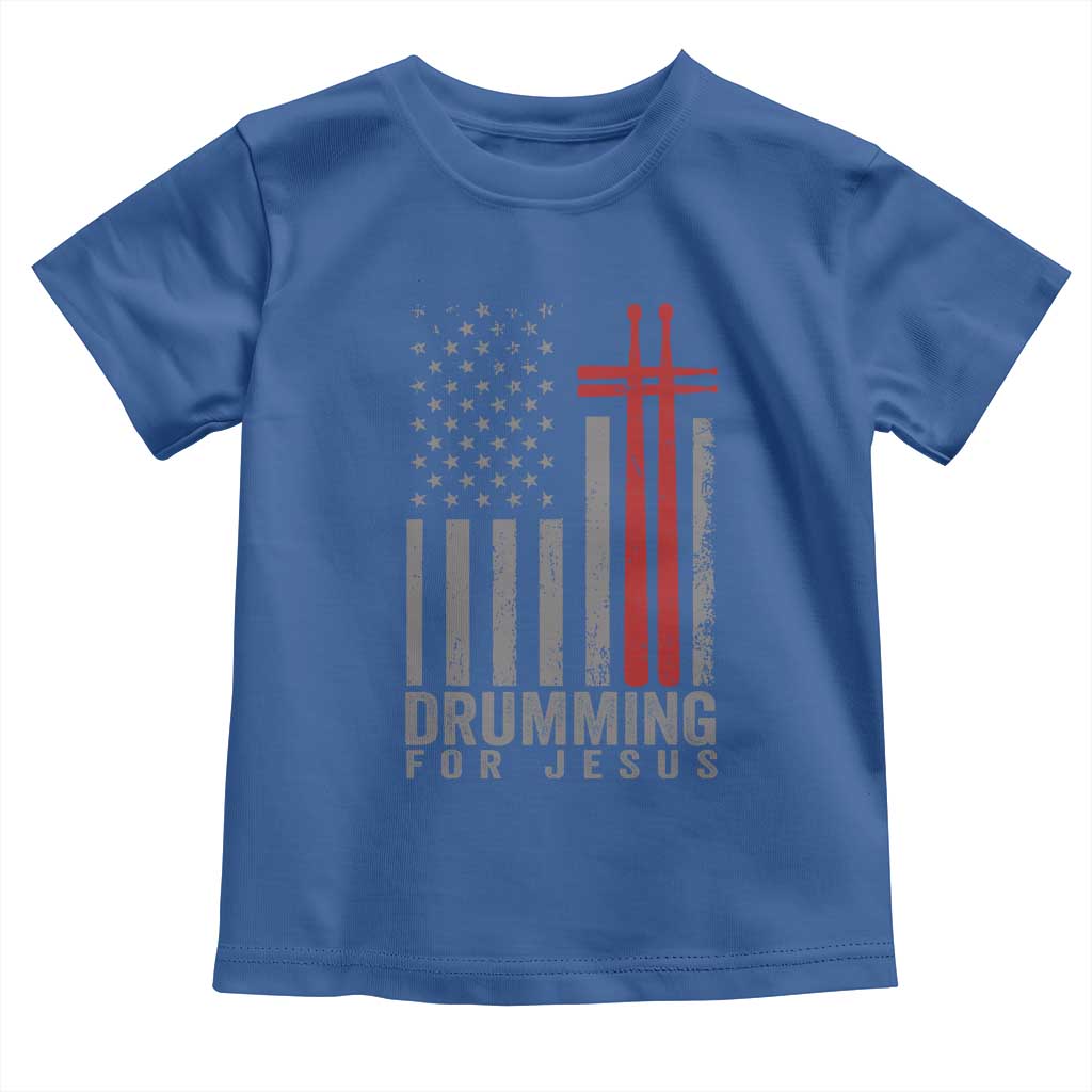 Christian Drummer Toddler T Shirt Drumming For Jesus Cross USA Flag Percussionist