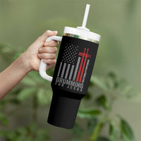 Christian Drummer Tumbler With Handle Drumming For Jesus Cross USA Flag Percussionist