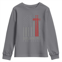 Christian Drummer Youth Sweatshirt Drumming For Jesus Cross USA Flag Percussionist