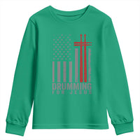 Christian Drummer Youth Sweatshirt Drumming For Jesus Cross USA Flag Percussionist