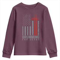 Christian Drummer Youth Sweatshirt Drumming For Jesus Cross USA Flag Percussionist