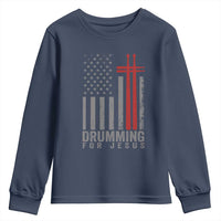 Christian Drummer Youth Sweatshirt Drumming For Jesus Cross USA Flag Percussionist