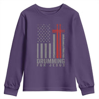 Christian Drummer Youth Sweatshirt Drumming For Jesus Cross USA Flag Percussionist