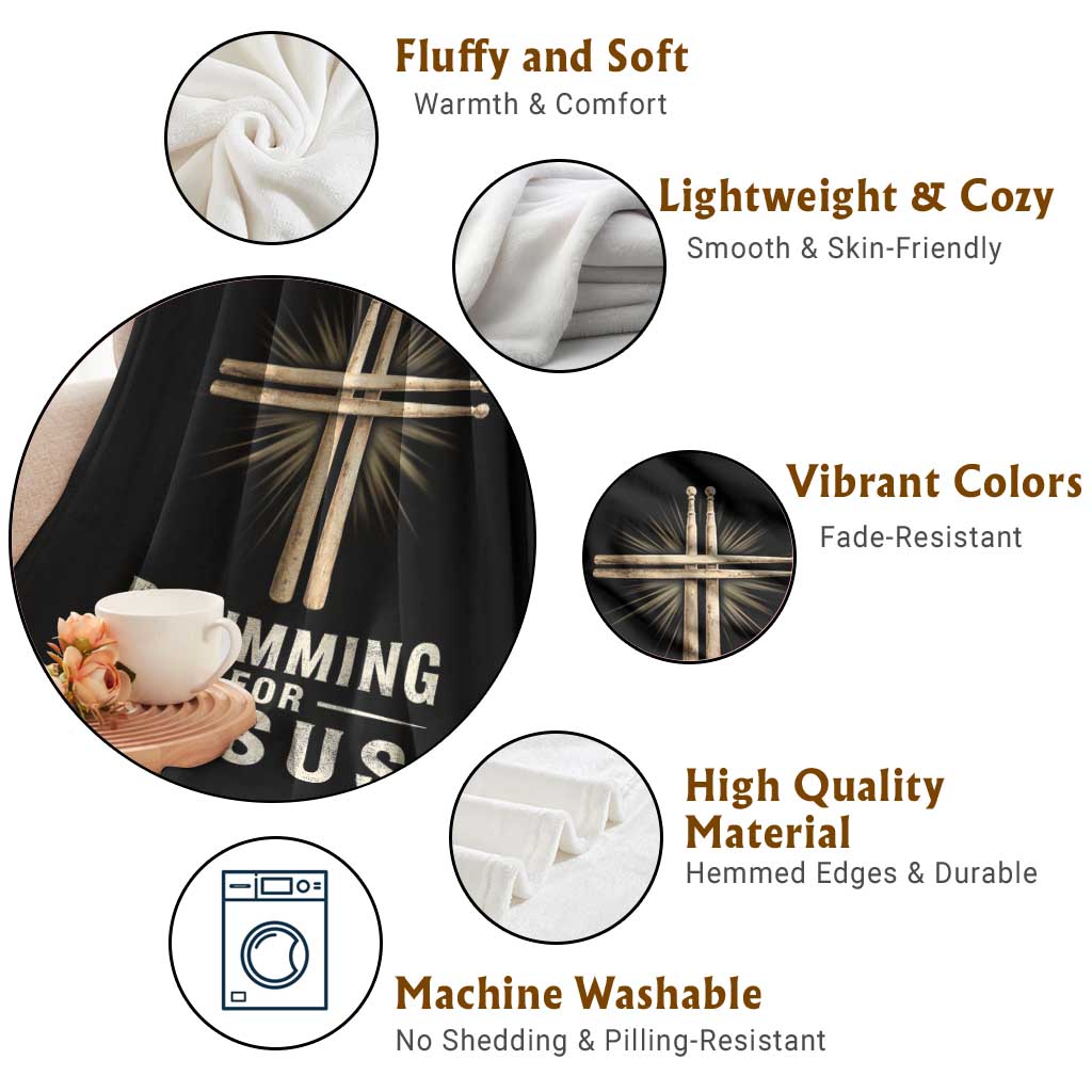 Christian Drummer Throw Blanket Drumming For Jesus Drumstick Cross Percussionist