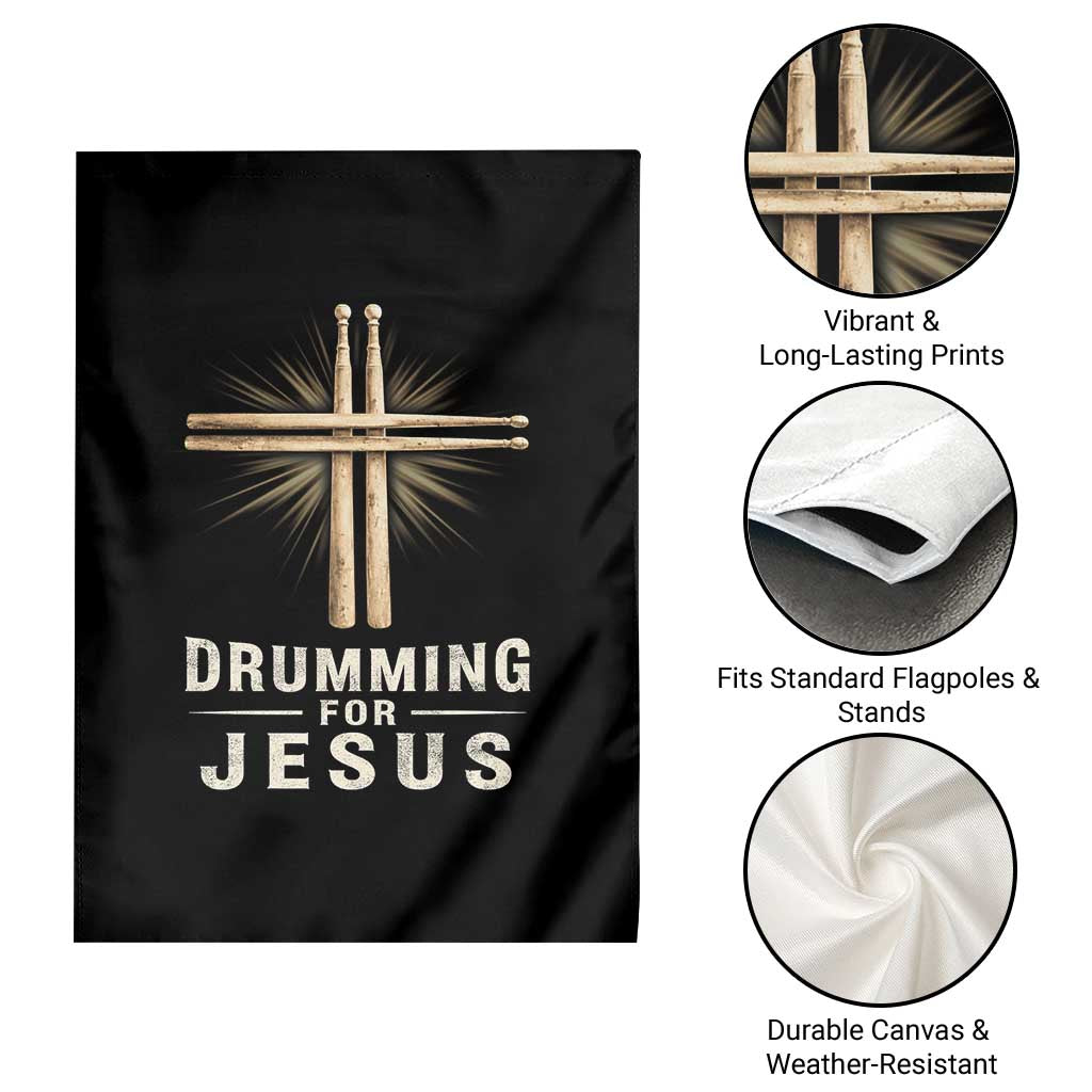 Christian Drummer Garden Flag Drumming For Jesus Drumstick Cross Percussionist