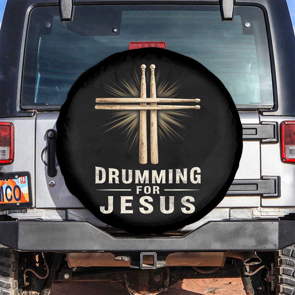 Christian Drummer Spare Tire Cover Drumming For Jesus Drumstick Cross Percussionist