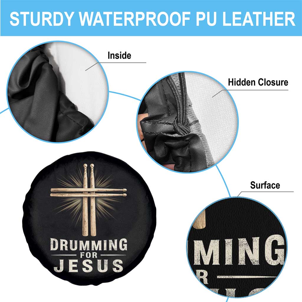 Christian Drummer Spare Tire Cover Drumming For Jesus Drumstick Cross Percussionist