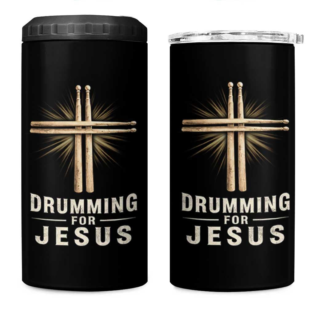 Christian Drummer 4 in 1 Can Cooler Tumbler Drumming For Jesus Drumstick Cross Percussionist