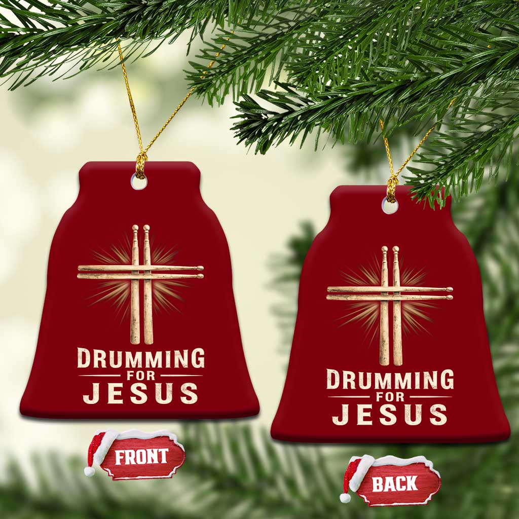 Christian Drummer Ceramic Ornament Drumming For Jesus Drumstick Cross Percussionist