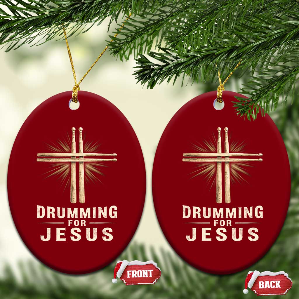 Christian Drummer Ceramic Ornament Drumming For Jesus Drumstick Cross Percussionist