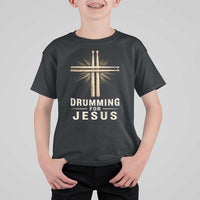 Christian Drummer T Shirt For Kid Drumming For Jesus Drumstick Cross Percussionist