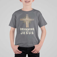 Christian Drummer T Shirt For Kid Drumming For Jesus Drumstick Cross Percussionist