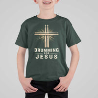 Christian Drummer T Shirt For Kid Drumming For Jesus Drumstick Cross Percussionist