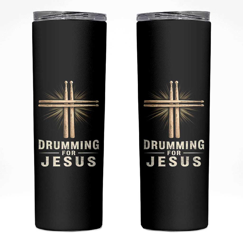 Christian Drummer Skinny Tumbler Drumming For Jesus Drumstick Cross Percussionist