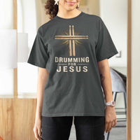 Christian Drummer T Shirt For Women Drumming For Jesus Drumstick Cross Percussionist