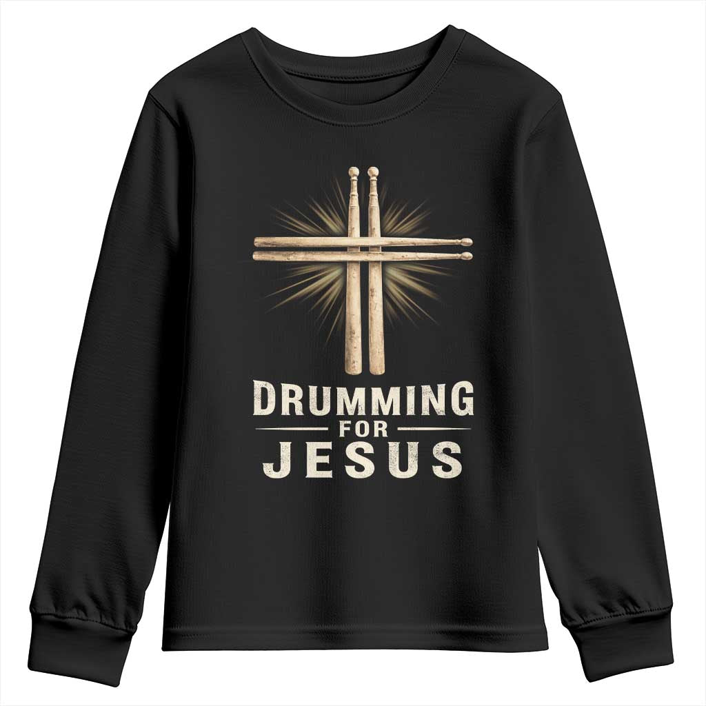 Christian Drummer Youth Sweatshirt Drumming For Jesus Drumstick Cross Percussionist
