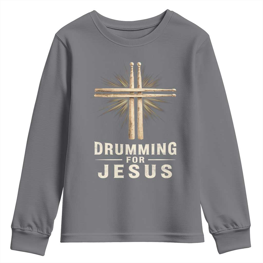 Christian Drummer Youth Sweatshirt Drumming For Jesus Drumstick Cross Percussionist