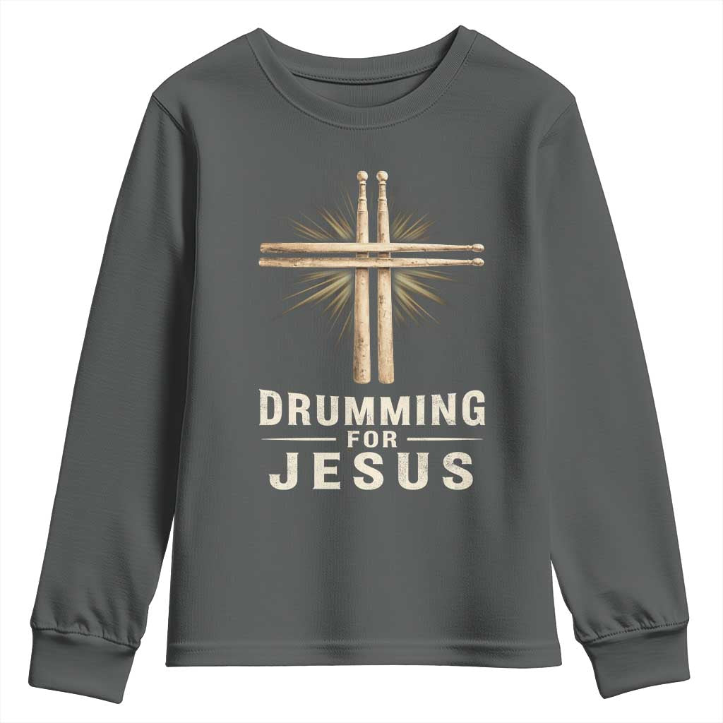 Christian Drummer Youth Sweatshirt Drumming For Jesus Drumstick Cross Percussionist