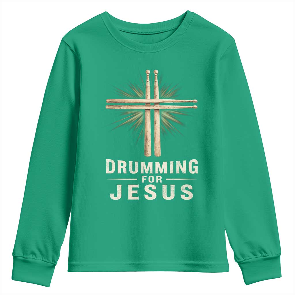 Christian Drummer Youth Sweatshirt Drumming For Jesus Drumstick Cross Percussionist