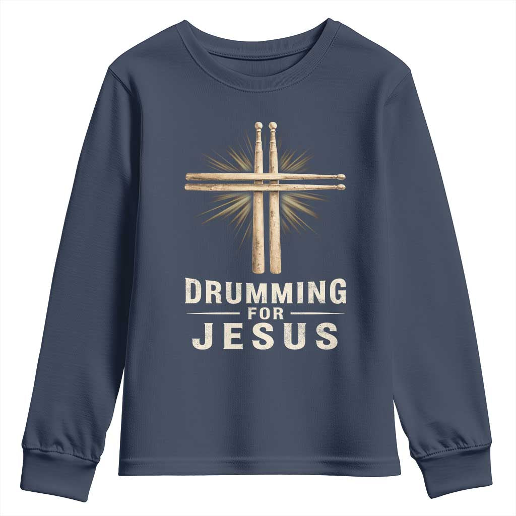 Christian Drummer Youth Sweatshirt Drumming For Jesus Drumstick Cross Percussionist