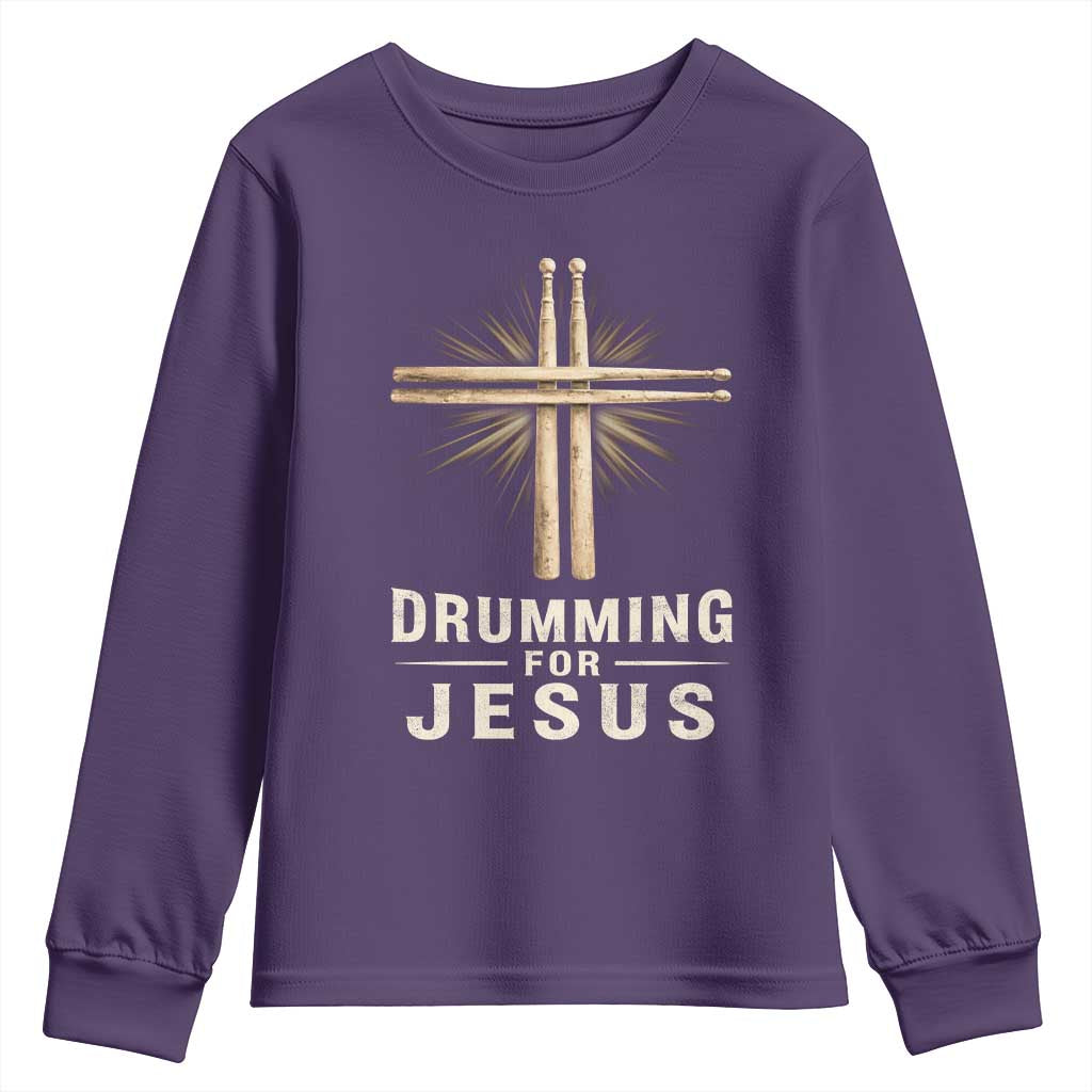 Christian Drummer Youth Sweatshirt Drumming For Jesus Drumstick Cross Percussionist