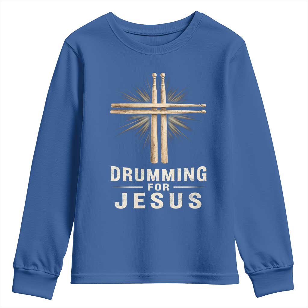 Christian Drummer Youth Sweatshirt Drumming For Jesus Drumstick Cross Percussionist