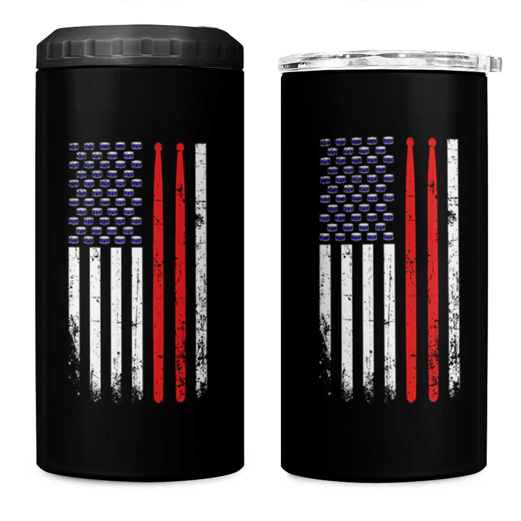 Patriotic Drummer 4 in 1 Can Cooler Tumbler Percussionist Gift Drumming Drumsticks American Flag