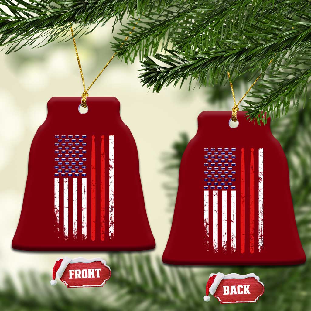 Patriotic Drummer Ceramic Ornament Percussionist Gift Drumming Drumsticks American Flag