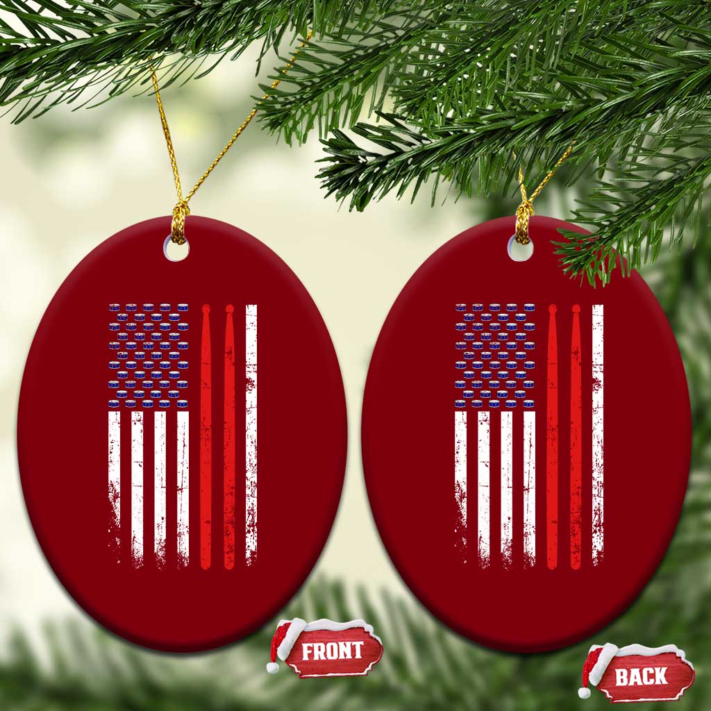 Patriotic Drummer Ceramic Ornament Percussionist Gift Drumming Drumsticks American Flag