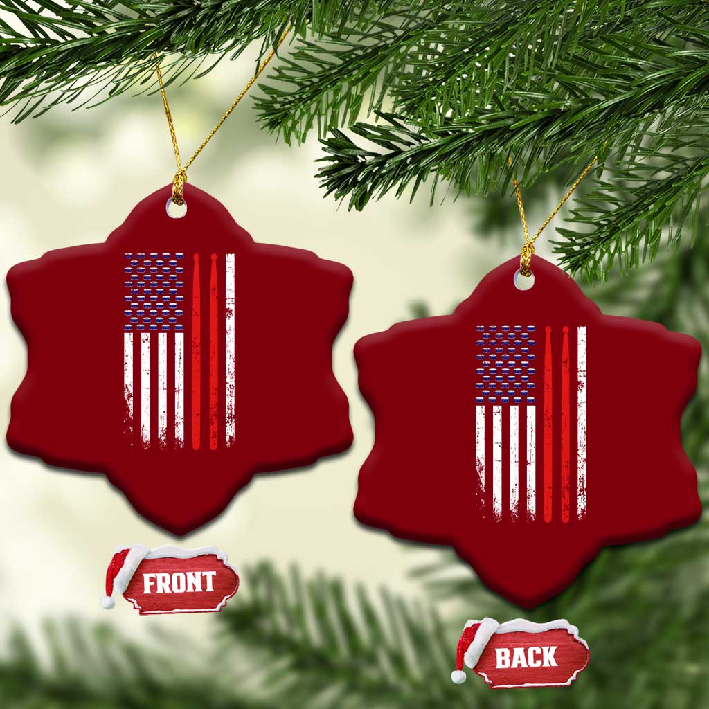 Patriotic Drummer Ceramic Ornament Percussionist Gift Drumming Drumsticks American Flag