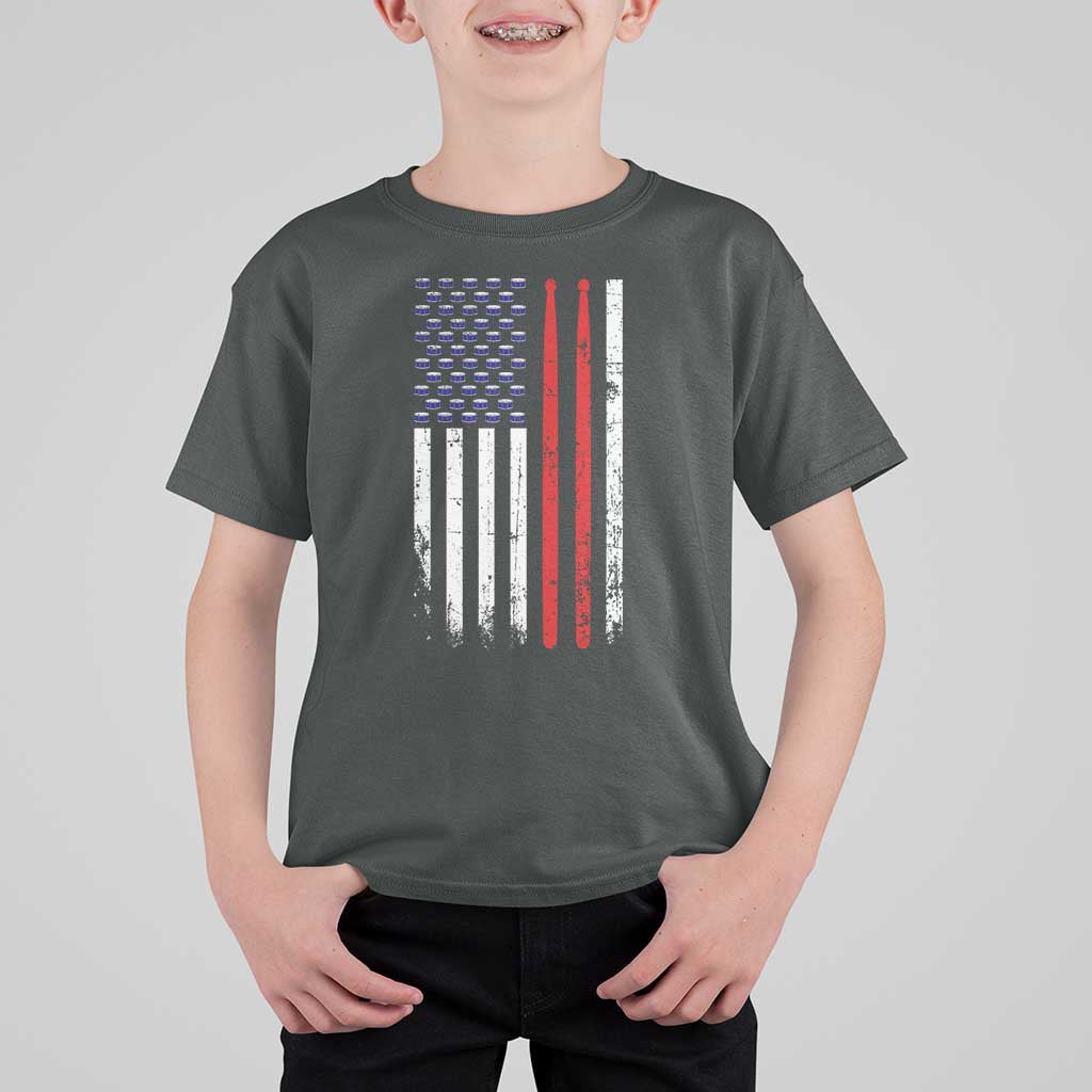 Patriotic Drummer T Shirt For Kid Percussionist Gift Drumming Drumsticks American Flag