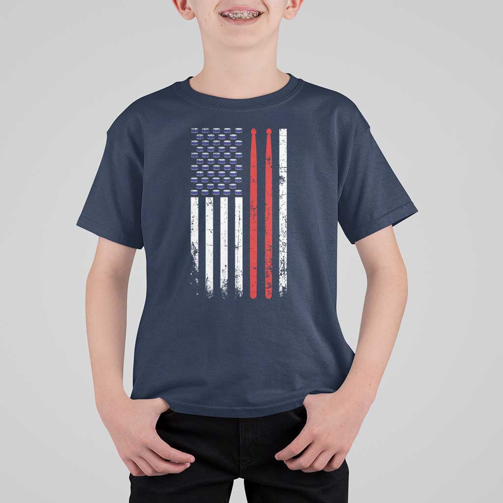 Patriotic Drummer T Shirt For Kid Percussionist Gift Drumming Drumsticks American Flag