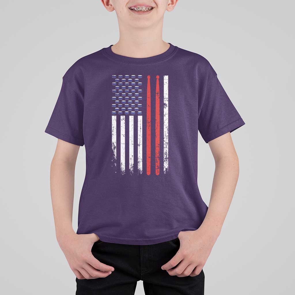 Patriotic Drummer T Shirt For Kid Percussionist Gift Drumming Drumsticks American Flag