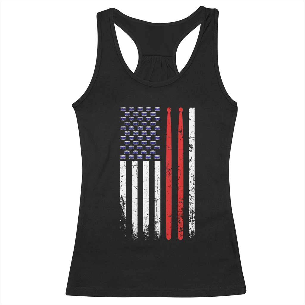 Patriotic Drummer Racerback Tank Top Percussionist Gift Drumming Drumsticks American Flag