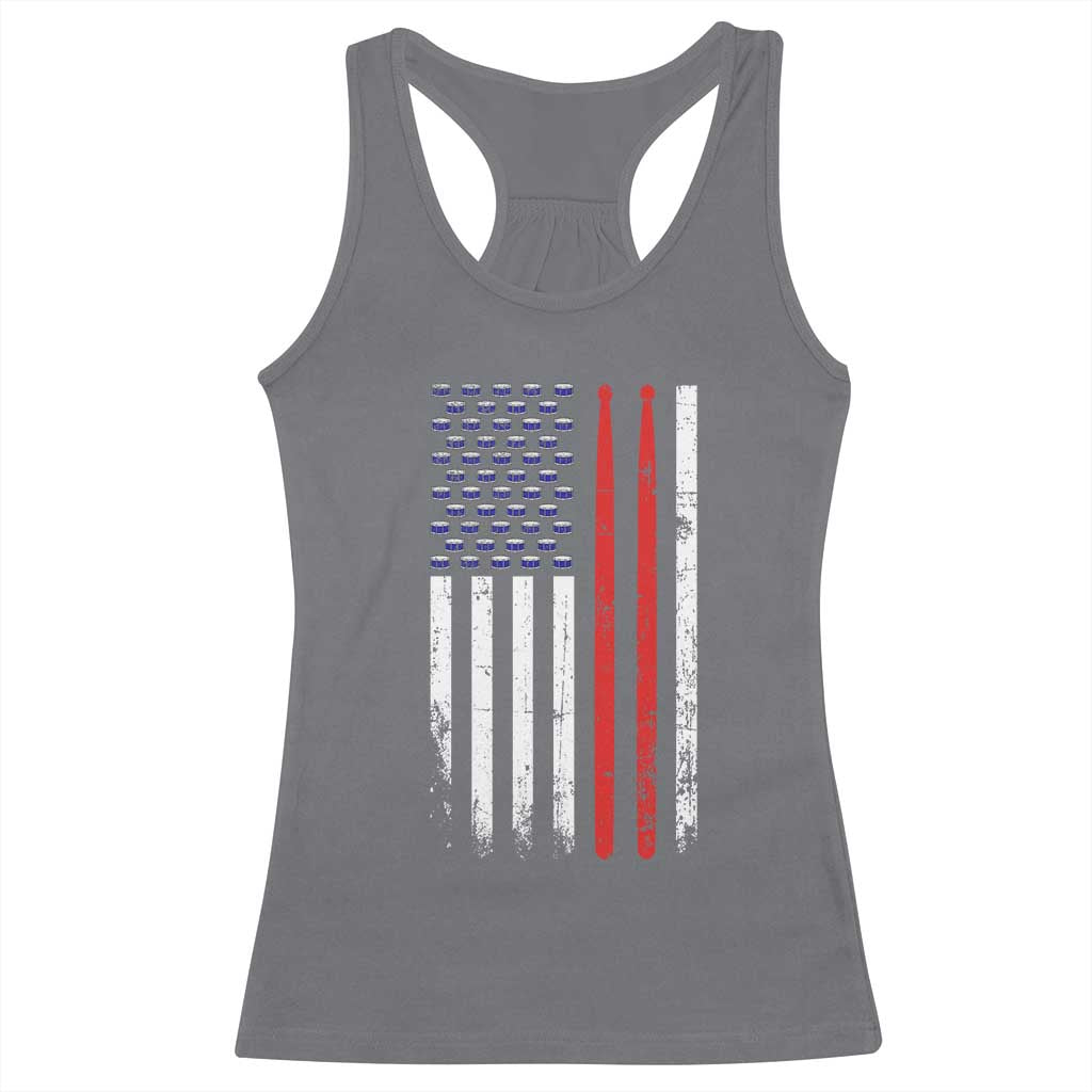 Patriotic Drummer Racerback Tank Top Percussionist Gift Drumming Drumsticks American Flag